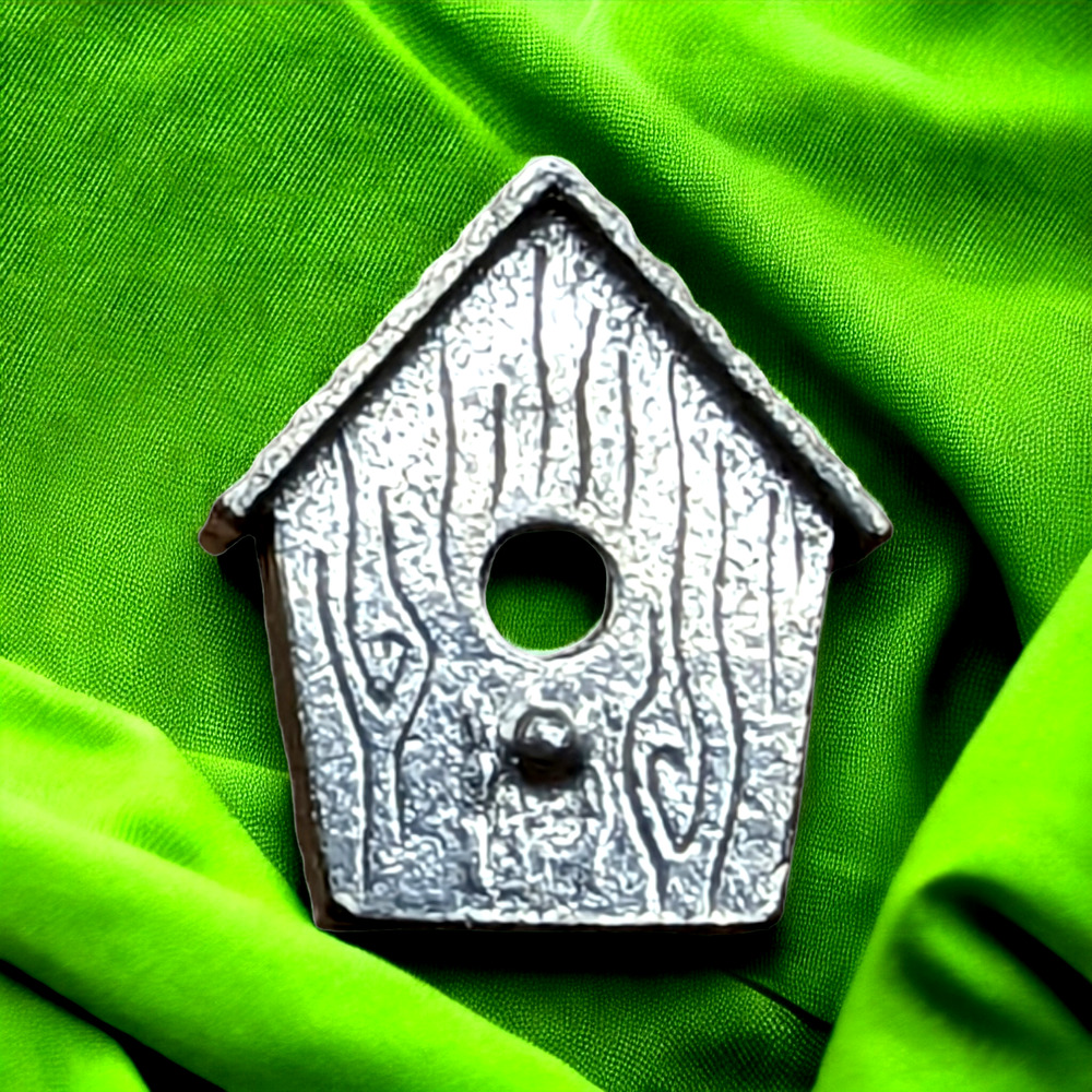 Jim Clift Pewter Birdhouse Vintage Hat Lapel Pin Brooch Cottagecore